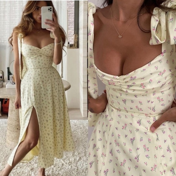 Cb Alicia Yellow Floral Midi Sun Dress 